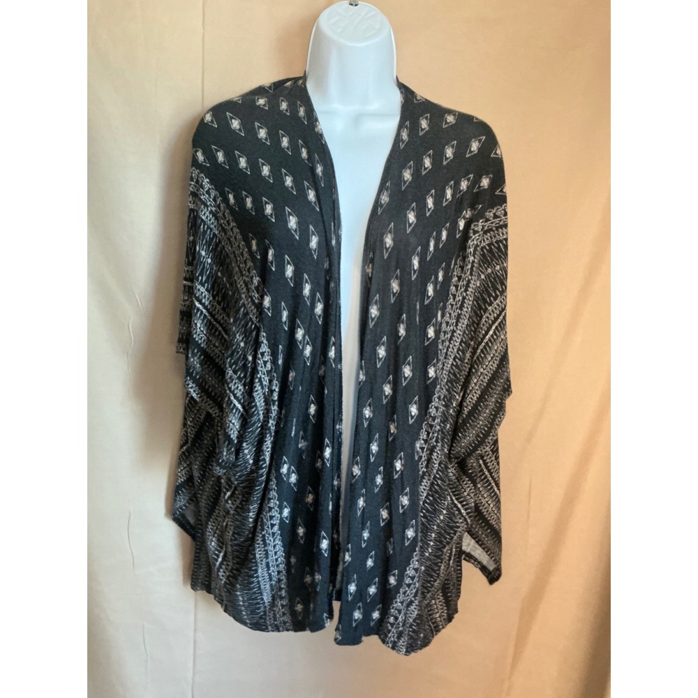 Mudd Kimono Shawl Women Small Gray Excellent Geometric Print Open Front Cardigan
